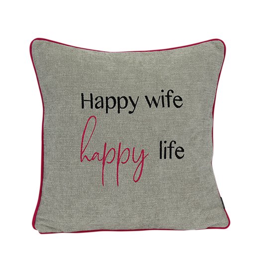 Happy wife - Happy Life mit Kederrand in pink